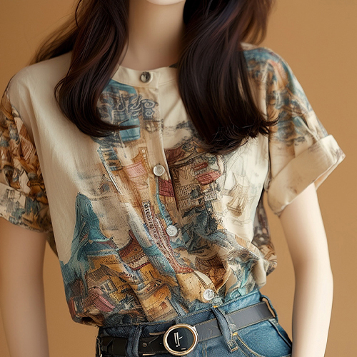 ◈[당일발송] 패턴 차이나 카라 블라우스