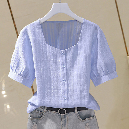 ◈[당일발송] 스퀘어 패턴 퍼프 블라우스