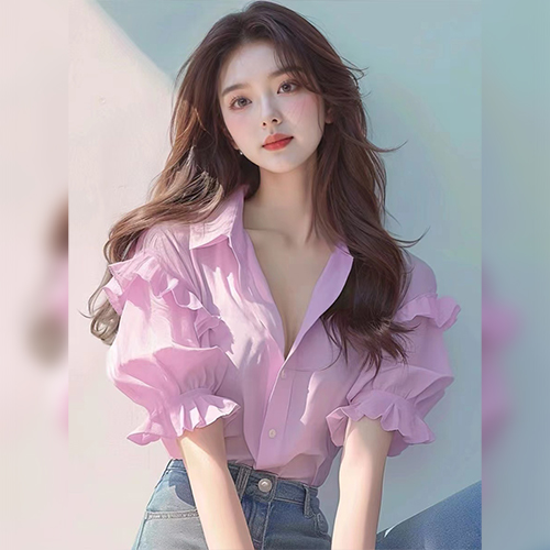 ◈[당일발송] 페미닌 프릴 퍼프 소매 블라우스
