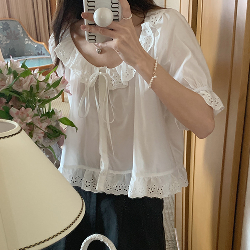 러블리 레이스 리본 블라우스