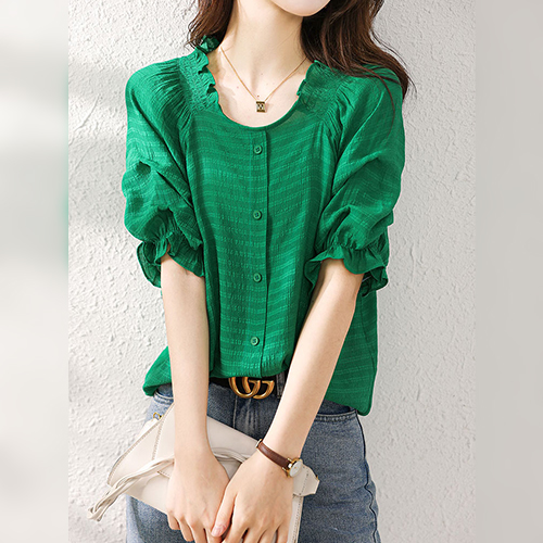 ◈[당일발송] 시원한 잔주름 프릴 블라우스