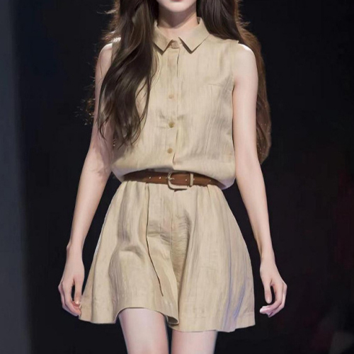 [당일발송] 카라 민소매 블라우스&스커트&벨트 3SET