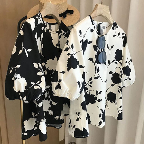 ◈[당일발송] 여성스러운 배색 플라워 블라우스