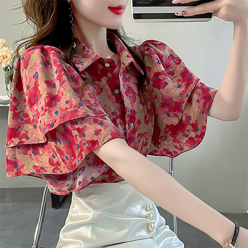 볼륨 프릴 패턴 카라 블라우스