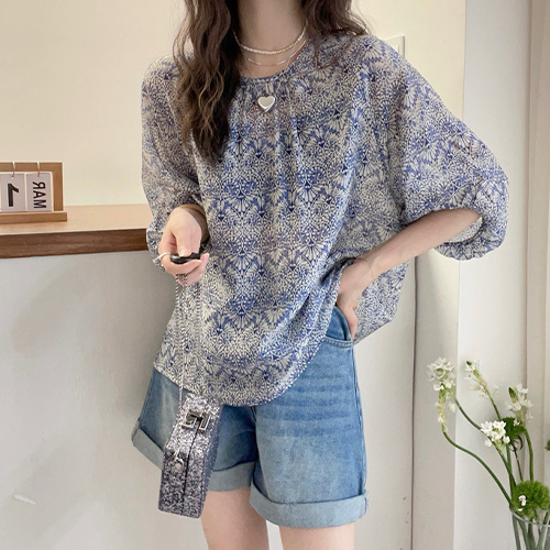 ◈[당일발송] 에스닉 포인트 루즈핏 블라우스