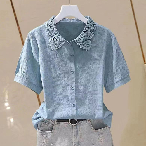 페미닌 레이스 카라 반소매 블라우스