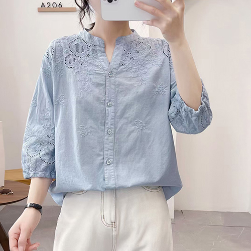 ◈[당일발송] 플라워 자수 7부 블라우스