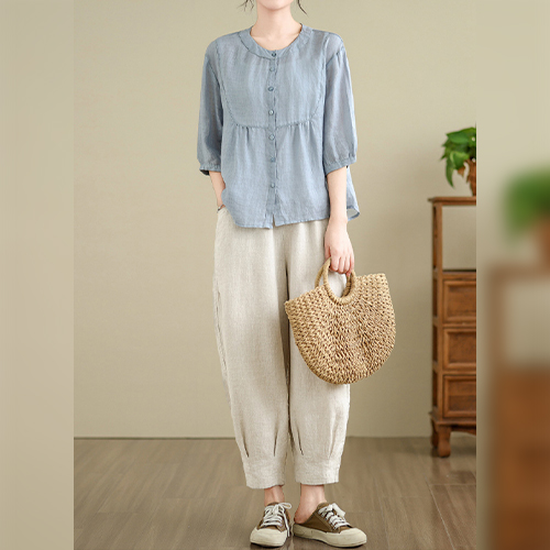 시원한 5부소매 블라우스&심플 핀턱 팬츠 2SET [쿠폰 적용 제외] 