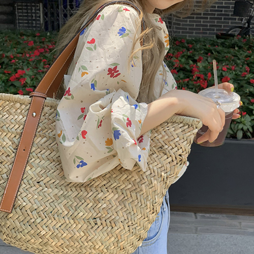 ★일요특가 자정마감 50%★알록달록 플라워 노카라 블라우스