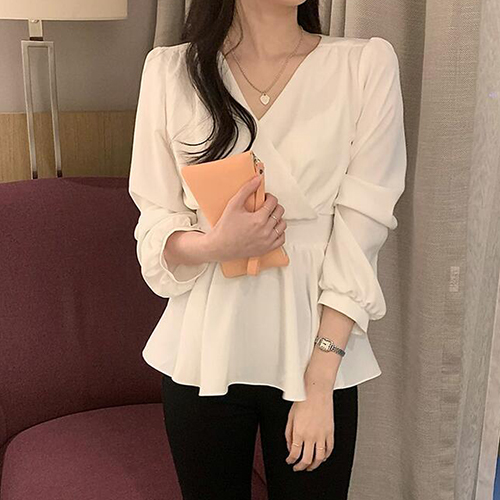 여리한 랩스타일 브이넥 블라우스