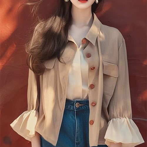 [당일발송] (완료)베이지 포켓 프릴소매 블라우스 [쿠폰 적용 제외] 