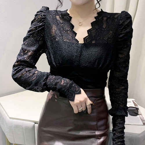 [당일발송] 여성스러운 레이스 브이넥 블라우스 [쿠폰 적용 제외] 