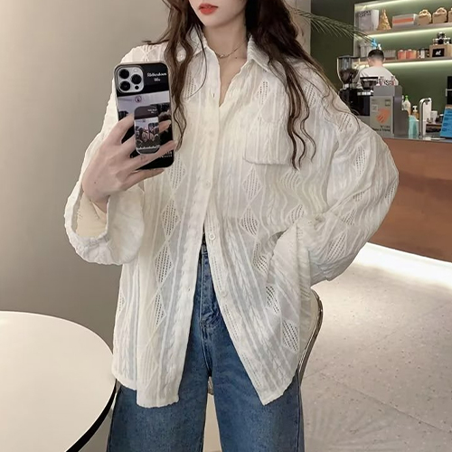 에스닉 패턴 루즈핏 블라우스