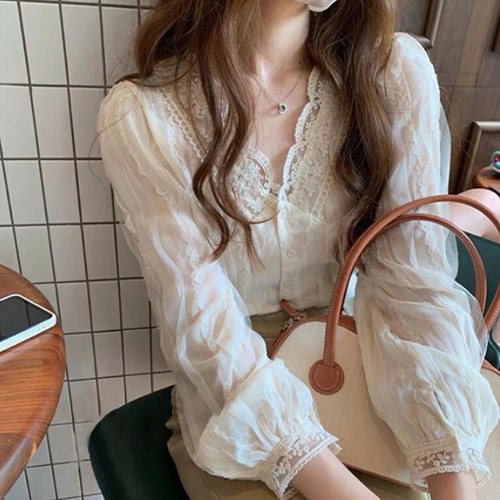 ◈[당일발송] 러블리 브이넥 레이스 블라우스