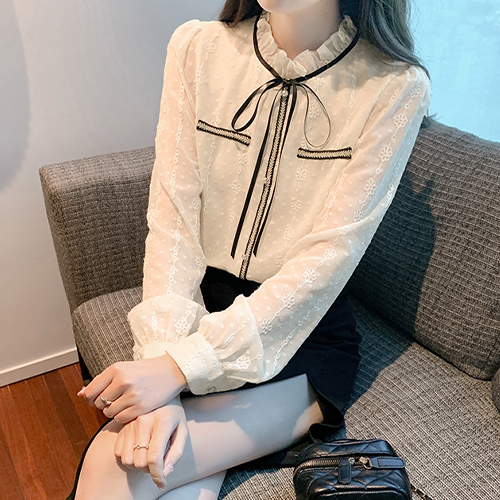 ◈[당일발송] 플라워 도트 자수 블라우스