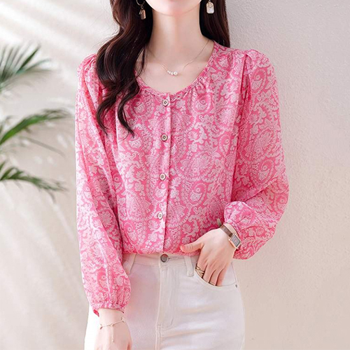 ◈[당일발송] 핑크 페이즐리 라운드 블라우스