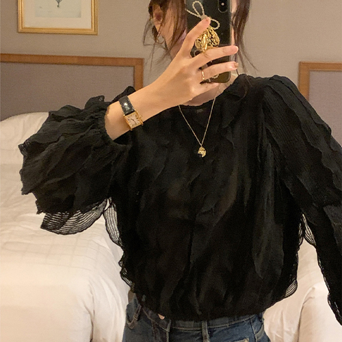 유니크 러플 블라우스