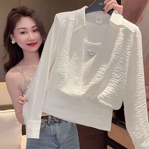 레이어드 오픈 카라 블라우스