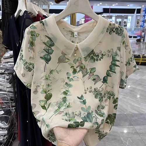 패턴 카라 반팔 블라우스