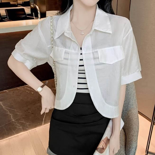 ★금요특가 자정마감 50%★크롭 반팔 카라 블라우스 겸 자켓[셔켓]