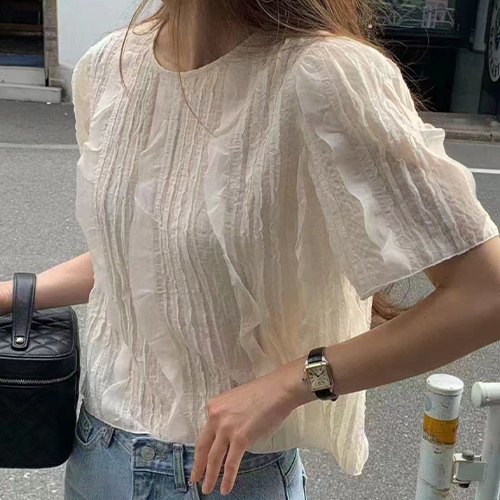 내츄럴 프릴 반팔 블라우스
