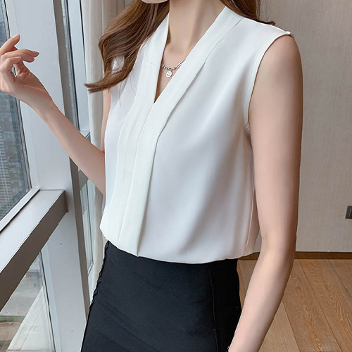 브이넥 오피스룩 민소매 블라우스