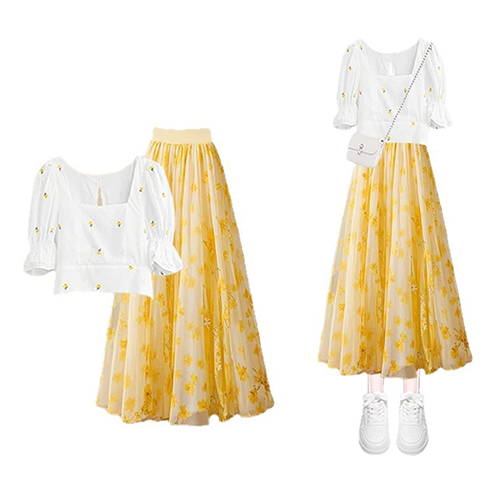 ◈[당일발송]  플라워 무드 블라우스&플레어 스커트 2SET