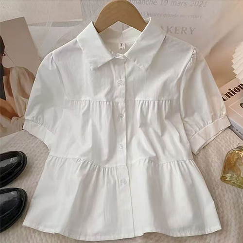 ◈[당일발송] A라인 세미크롭 반팔 블라우스