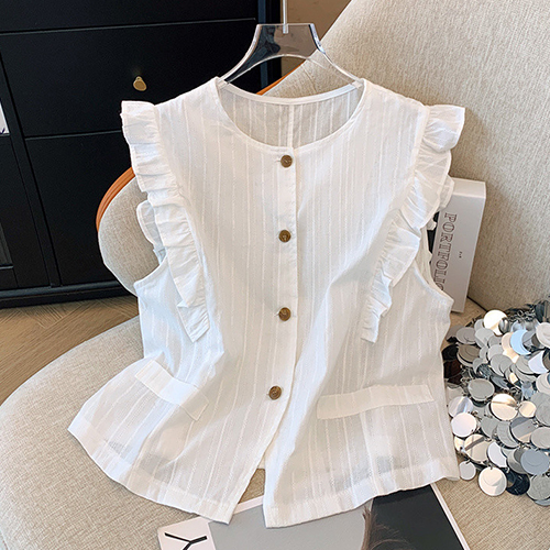 ◈[당일발송] 프릴 민소매 스트라이프 블라우스