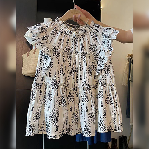 ◈[당일발송] 여름 A라인 프릴 패턴 블라우스