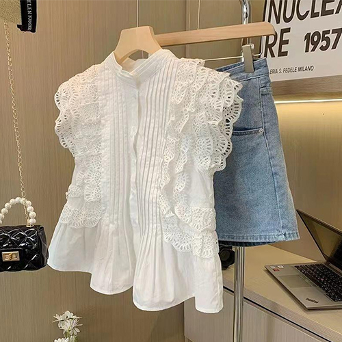 [당일발송]로맨틱 레이스 프릴 민소매 블라우스