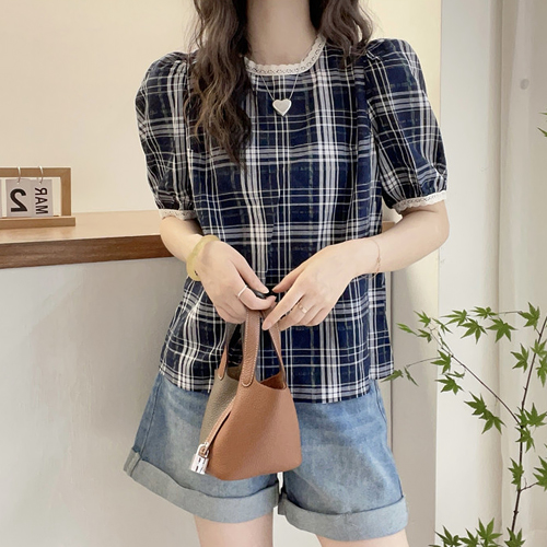 ◈[당일발송] 체크인썸머 퍼프 블라우스