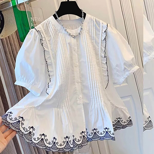 ◈[당일발송] 레이스 스캘럽 밑단 블라우스