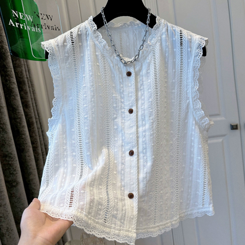 빈티지 레이스 펀칭 슬리브리스 블라우스