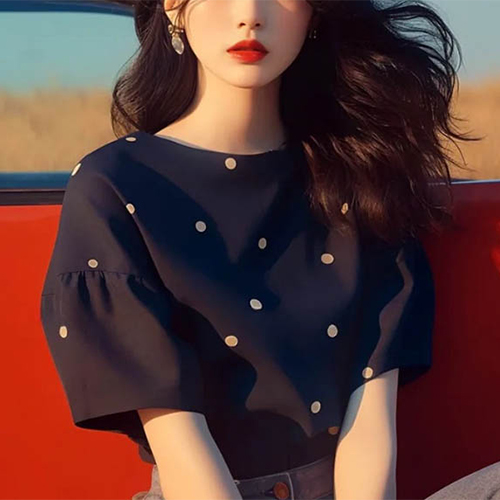 모던 도트 포인트 퍼프 블라우스