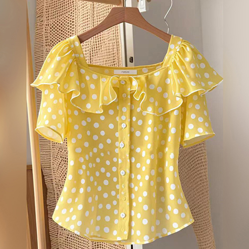 ◈[당일발송] 도트 프릴 블라우스&나시 2SET