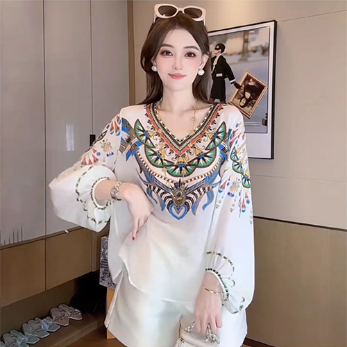 ◈[당일발송] 에스닉 무드 브이넥 루즈 블라우스