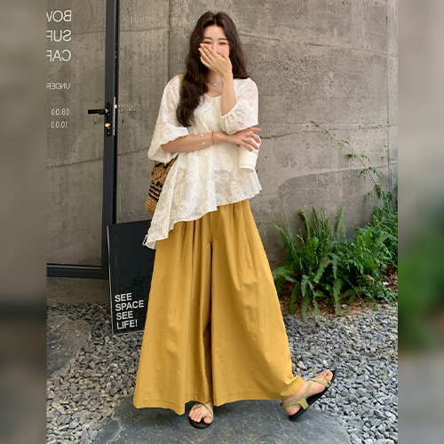 ◈[당일발송] 언발 자수 블라우스&이너 나시&옐로우 스커트 3SET