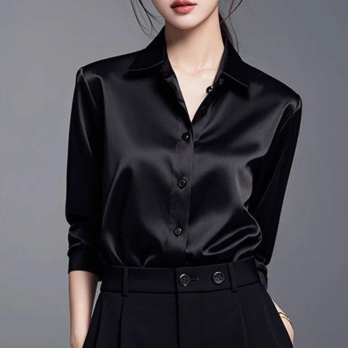 블랙 새틴 모던 블라우스