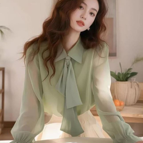 ◈[당일발송] 페미닌 시스루 리본타이 블라우스