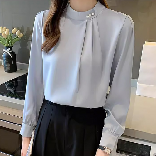 ◈[당일발송] 하이넥 셔링 디테일 블라우스