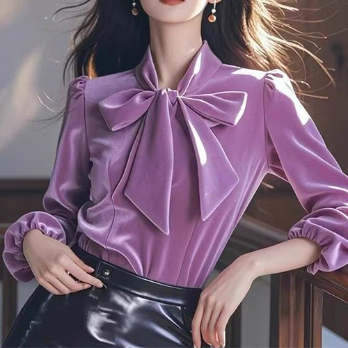 ◈[당일발송] 벨벳 리본 타이넥 페미닌 블라우스