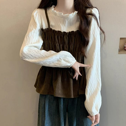 ◈[당일발송] [77사이즈 추가] 셔링 뷔스티에 레이어드 블라우스