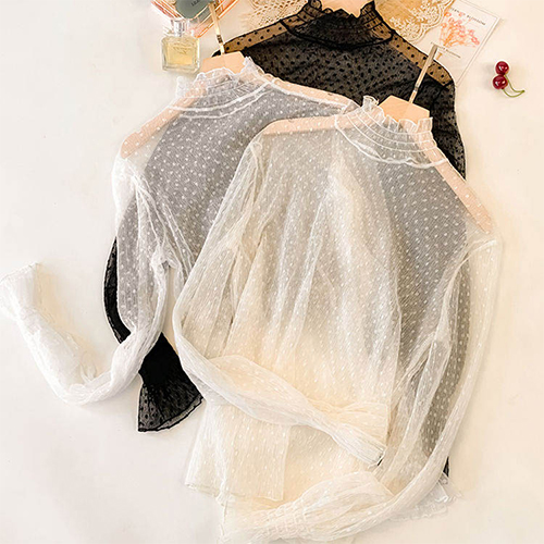 프릴 시스루 레이스 블라우스