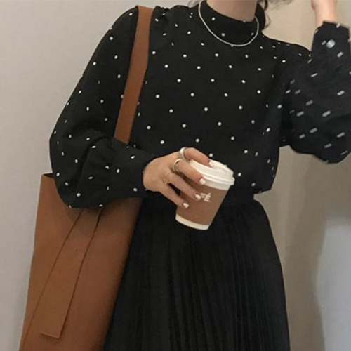 ★목요특가 자정마감 50%★도트 반폴라 퍼프 블라우스