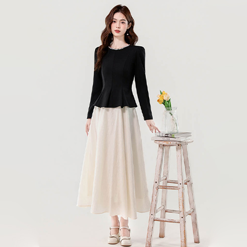 진주 페플럼 블라우스 스커트 세트