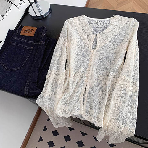 우아 레이스 시스루 블라우스