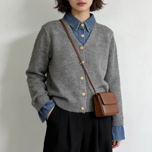 ◈[당일발송] ★목요특가 자정마감 50%★데님&니트 레이어드 블라우스