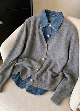 ★수요특가 자정마감 50%★데님&니트 레이어드 블라우스