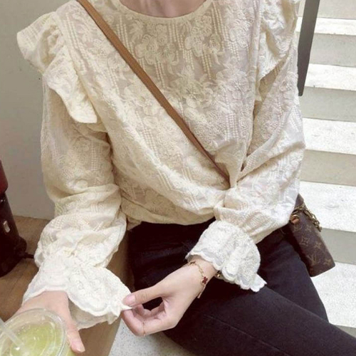◈[당일발송] 앤틱 자수 프릴 블라우스